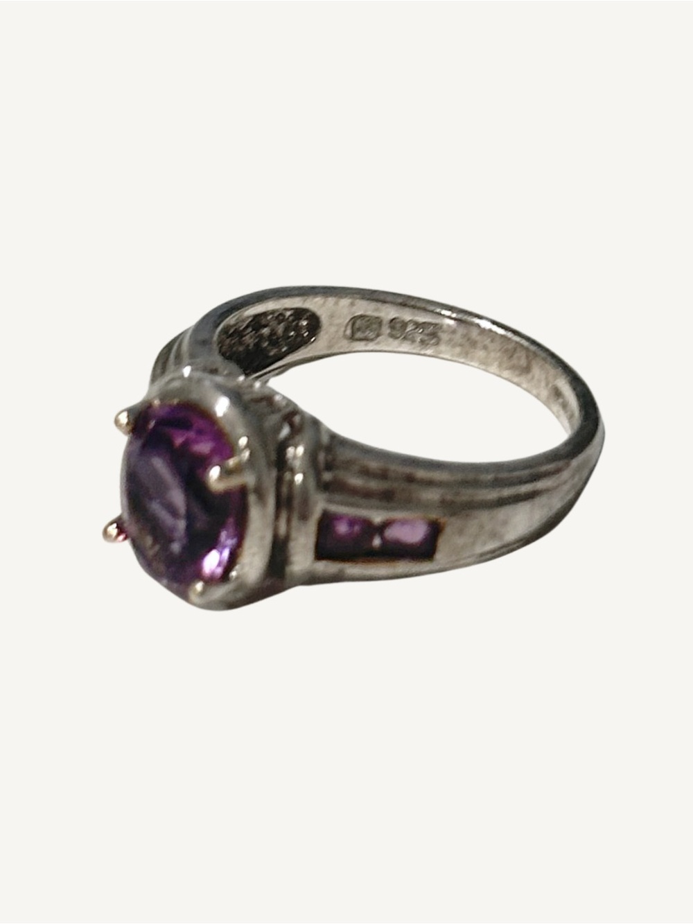 Amethyst Sterling Silver Ring Oval Center Channel Set Shoulders Vintage 90s - Picture 2 of 8